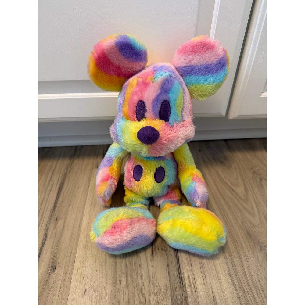 RARE 16” Disney Parks Rainbow Splash Of Color Pastel Tie Dye Mickey Mouse Plush